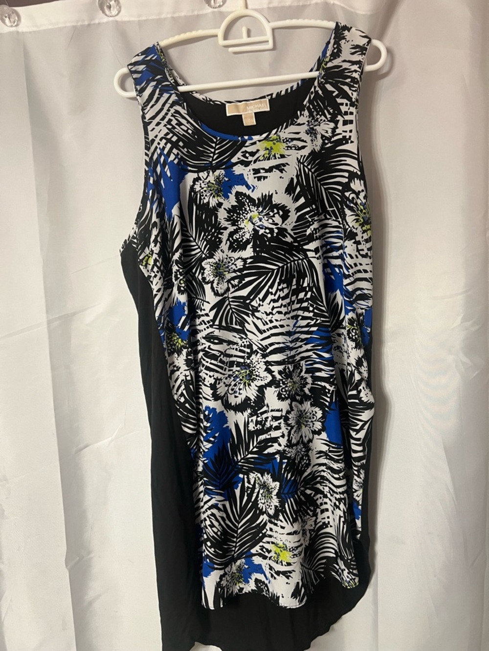 Michael Kors Black & White Tropical Print Tank Dress with Blue Accents. Size 12